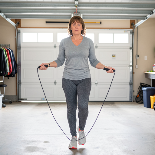 woman jumping rope indoors