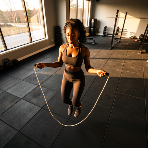 woman jumping rope home gym