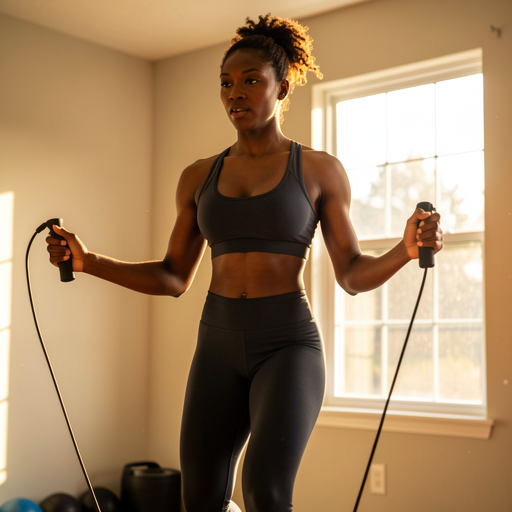 an athletic woman showing jump rope discipline