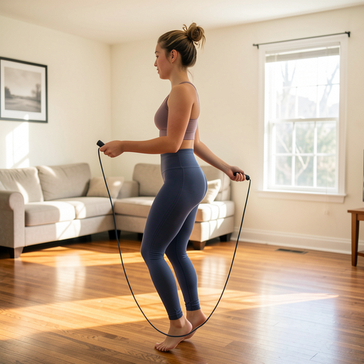 person jumping rope indoors