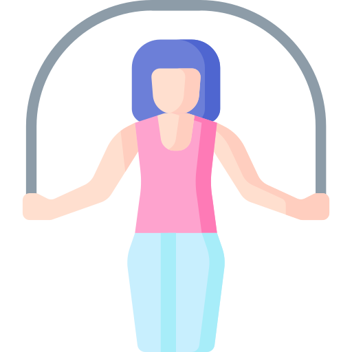 woman with expressionless face jumping rope